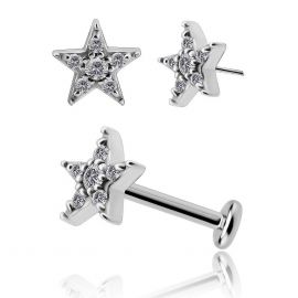 Ear piercing jewel with a star of crystals