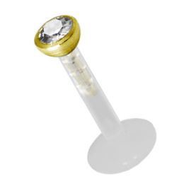 Labret Bioplast avec rechange plaqué or et cristal