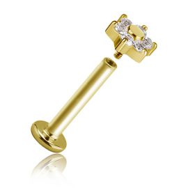 GOLD LABRET PIERCING WITH CRYSTAL FLOWER