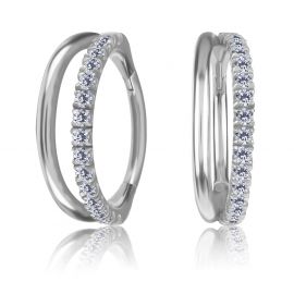CLICKER EARRING WITH DOUBLE ROW AND STRIP OF CUBIC ZIRCONIA
