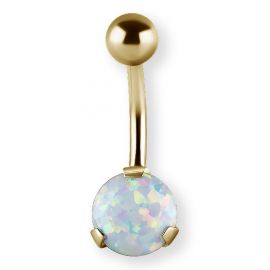 Gold belly button piercing with synthetic opal