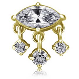 EYE-SHAPED GOLD-PLATED PIERCING ACCESSORY WITH DANGLING CRYSTALS 
