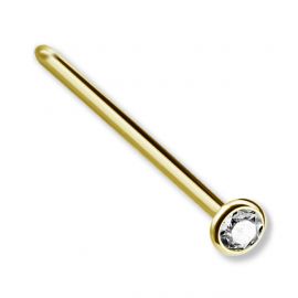 Gold coated nose piercing with white crystal