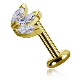 GOLD PIERCING WITH LABRET AND FLOWER ACCESSORY WITH CRYSTALS