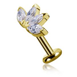 PIERCING IN ORO CON LABRET E ACCESSORIO FIORE CON QUATTRO CRISTALLI