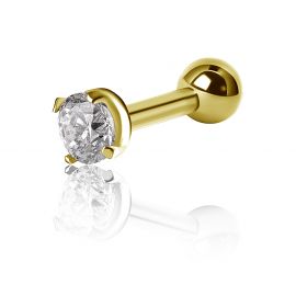 Mini golden barbell with crystal for helix piercing