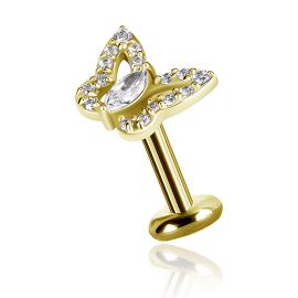 Goldenes Piercing mit Kristallschmetterling