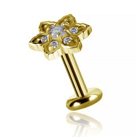 Goldenes Traguspiercing mit kleiner Blume