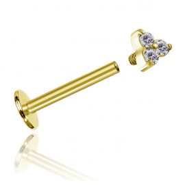 GOLDEN LABRET PIERCING WITH THREE CRYSTALS