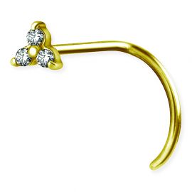 Piercing da naso placcato oro con 3 cristalli in Cubic Zirconia