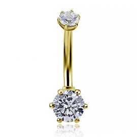 SOLID GOLD BELLY BUTTON PIERCING WITH CRYSTALS