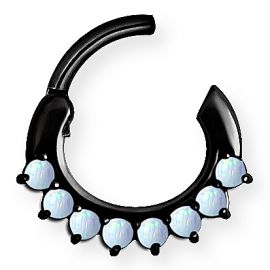Black curved bar septum clicker with opals