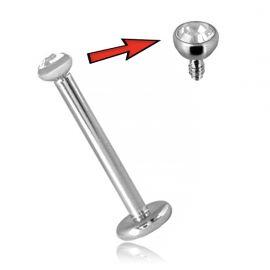 INTERNALLY THREADED LIP PIERCING WITH CRYSTAL