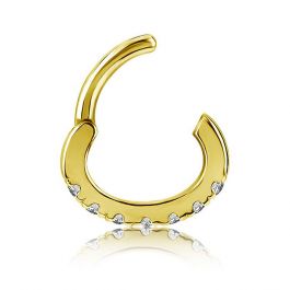 PIERCING CLICKER OVAL GOLD-PLATED WITH CRYSTALS FOR ROOK