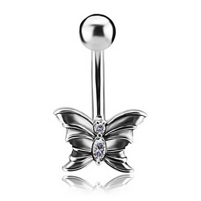 PIERCING DE OMBLIGO EN FORMA DE MARIPOSA CON CIRCONITAS DE PRIMERA