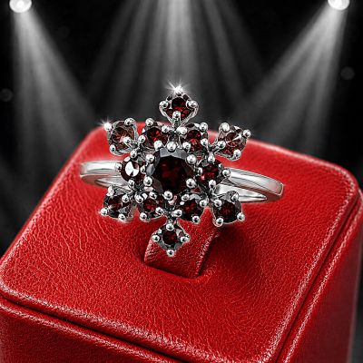 SILVER RING WITH STAR AND GARNETS