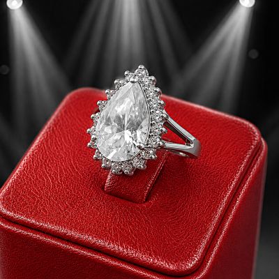 SILVER RING WITH TEARDROP CRYSTAL