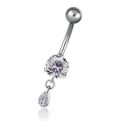 BELLY BUTTON PIERCING WITH SMALL HANGING CRYSTAL
