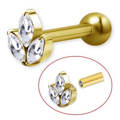 BARRA PLACCATA ORO CON 3 FOGLIE IN CUBIC ZIRCONIA