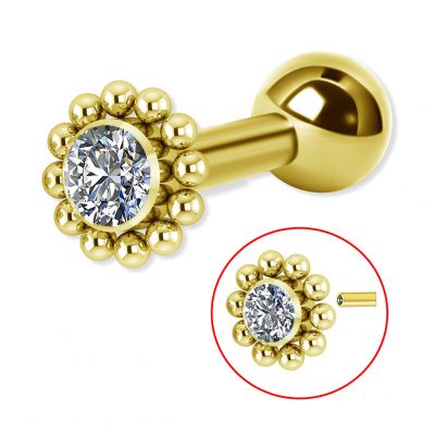 CRISTAL ET PIERCING BARRE EN TITANE PLAQUÉ OR