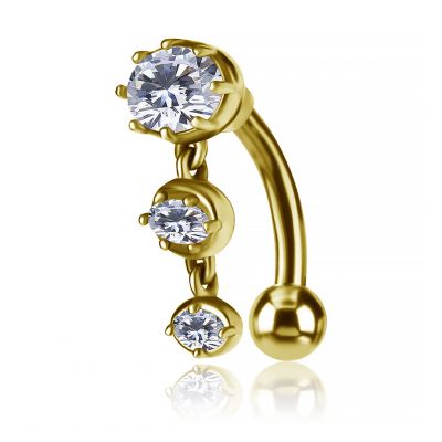 PIERCING PER OMBELICO PLACCATO ORO CON CRISTALLI PENDENTI