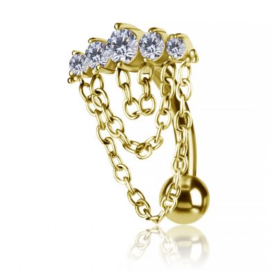 GIOIELLO PER L'OMBELICO REVERSE PLACCATO ORO CON CRISTALLI E CATENINE