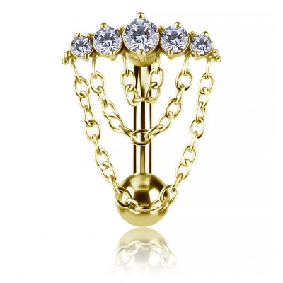 GIOIELLO PER L'OMBELICO REVERSE PLACCATO ORO CON CRISTALLI E CATENINE