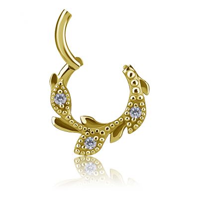 VERGOLDETER CLICKER-RING MIT BLÄTTERN UND PREMIUM-ZIRKONIA