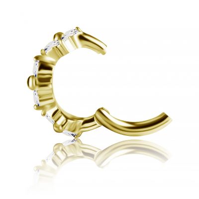 PIERCING DE OMBLIGO OVALADO BAÑADO EN ORO CON FLORES DE CRISTAL
