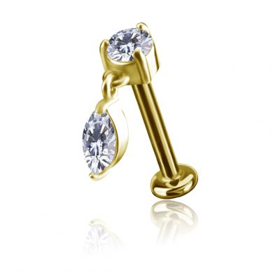 JOYERÍA THREADLESS BAÑADA EN ORO CON COLGANTE DE CRISTAL EN FORMA DE GOTA
