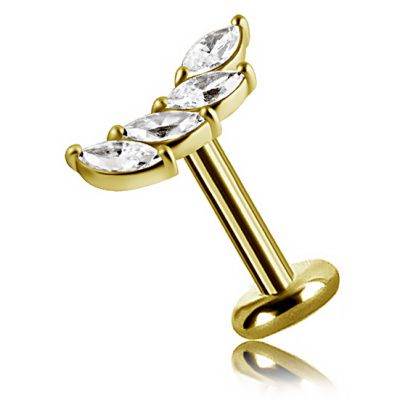 LABRET THREADLESS PLAQUÉ OR AVEC AILE EN CRISTAL