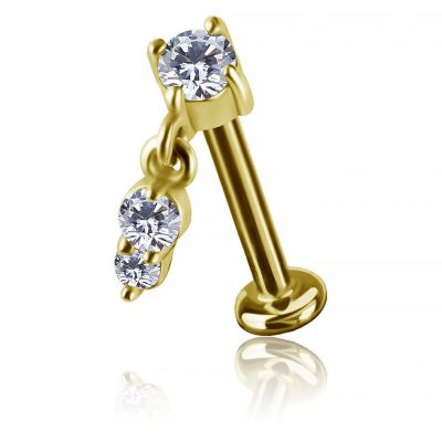 JOYERÍA THREADLESS BAÑADA EN ORO CON COLGANTE CON DOS CRISTALES