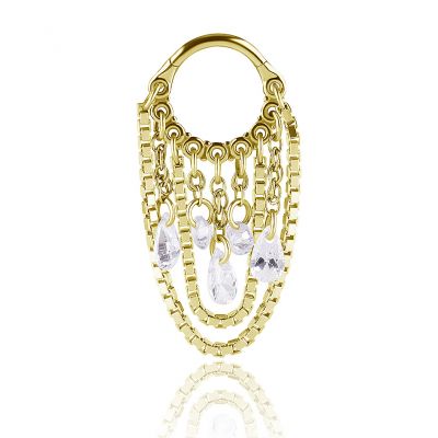 GOLDEN PIERCING WITH HANGING CHAINS AND CRYSTALS