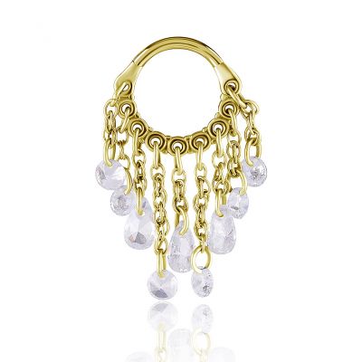 GOLDEN PIERCING WITH HANGING CHAINS AND CRYSTALS