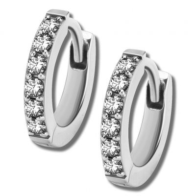 PENDIENTES HUGGIE CON UNA LÍNEA LATERAL DE 6 BRILLANTES CON GARRAS