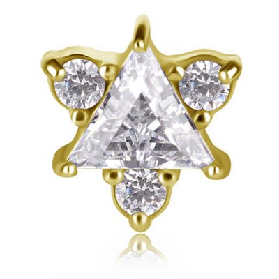 GOLD PLATED PIERCING TRIANGLE WITH THREE CRYSTALS