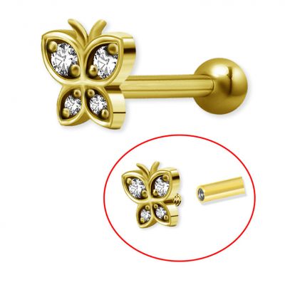 GOLD PLATED BAR WITH BUTTERFLY AND CRYSTALS