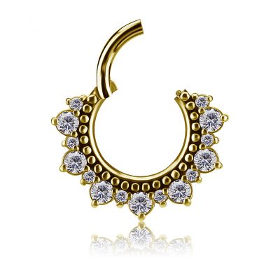 JOYA CLICKER TRIBAL DE ORO MACIZO CON CRISTALES