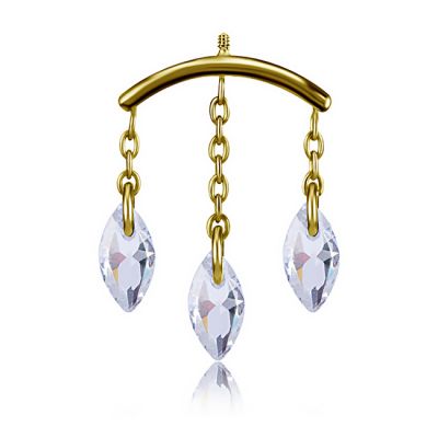 LABRET DE VERTICAL HELIX BAÑADO EN ORO CON TRES GOTAS DE CRISTALES