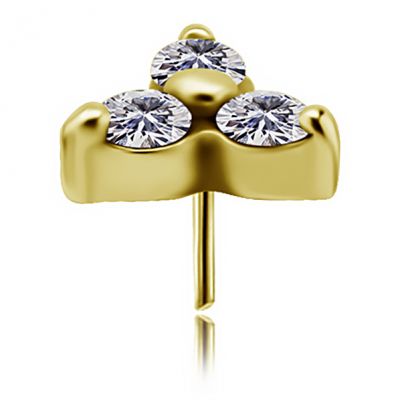 THREADLESS GOLD-PLATED LABRET PIERCING WITH THREE CRYSTALS