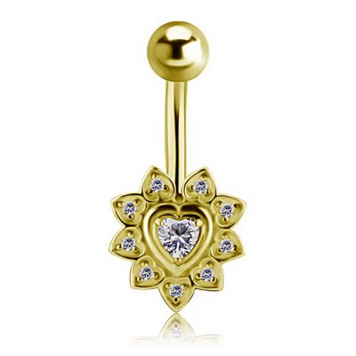 PIERCING DE OMBLIGO BAÑADO EN ORO CON CORAZÓN DE CRISTAL