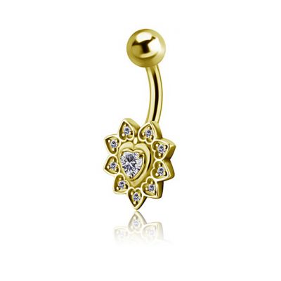 PIERCING DE OMBLIGO BAÑADO EN ORO CON CORAZÓN DE CRISTAL