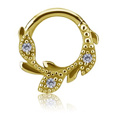 VERGOLDETER CLICKER-RING MIT BLÄTTERN UND PREMIUM-ZIRKONIA