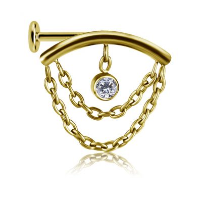 GOLD-PLATED FLAT-HELIX JEWEL WITH CHAINS AND CRYSTAL