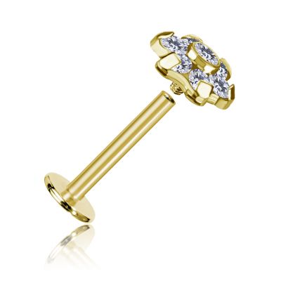 LABRET CON FLOR EN CIRCONITAS PREMIUM BAÑADO EN ORO