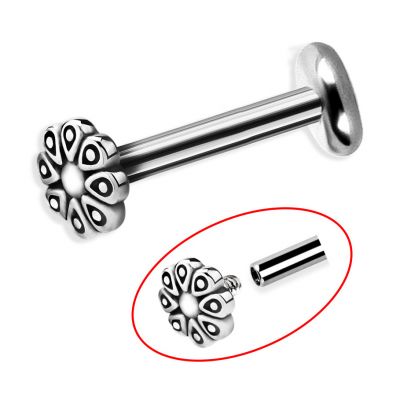 LABRET PER PIERCING CON FILETTO INTERNO E FIORE TRIBALE