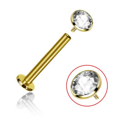 VERGOLDETES LABRET MIT INNENGEWINDE MIT KRISTALL