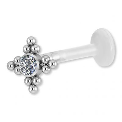 LABRET MIT PREMIUM-KRISTALL UND VIER KEGEL AUS DREI KUGELN