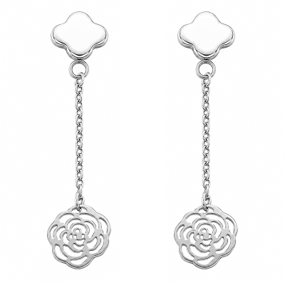 ORECCHINI PENDENTI CON ROSA