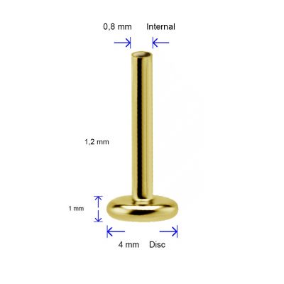 LABRET CHAPADA EN ORO CON ROSCA INTERNA